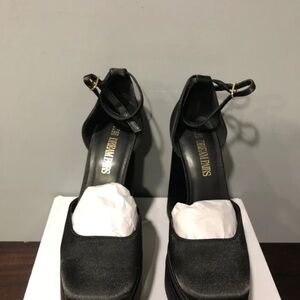 Saint Laurent Black Satin Heels with Ankle Strap